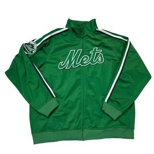 Stitches New York Mets Track Jacket Mens XL Green Excellent MLB Full Zip Striped